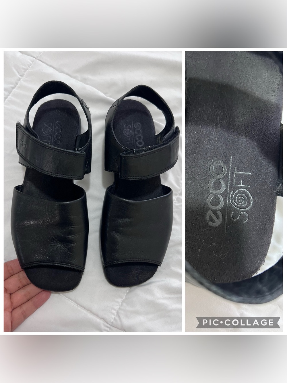 Ecco Black Leather Velcro Sandals size 39